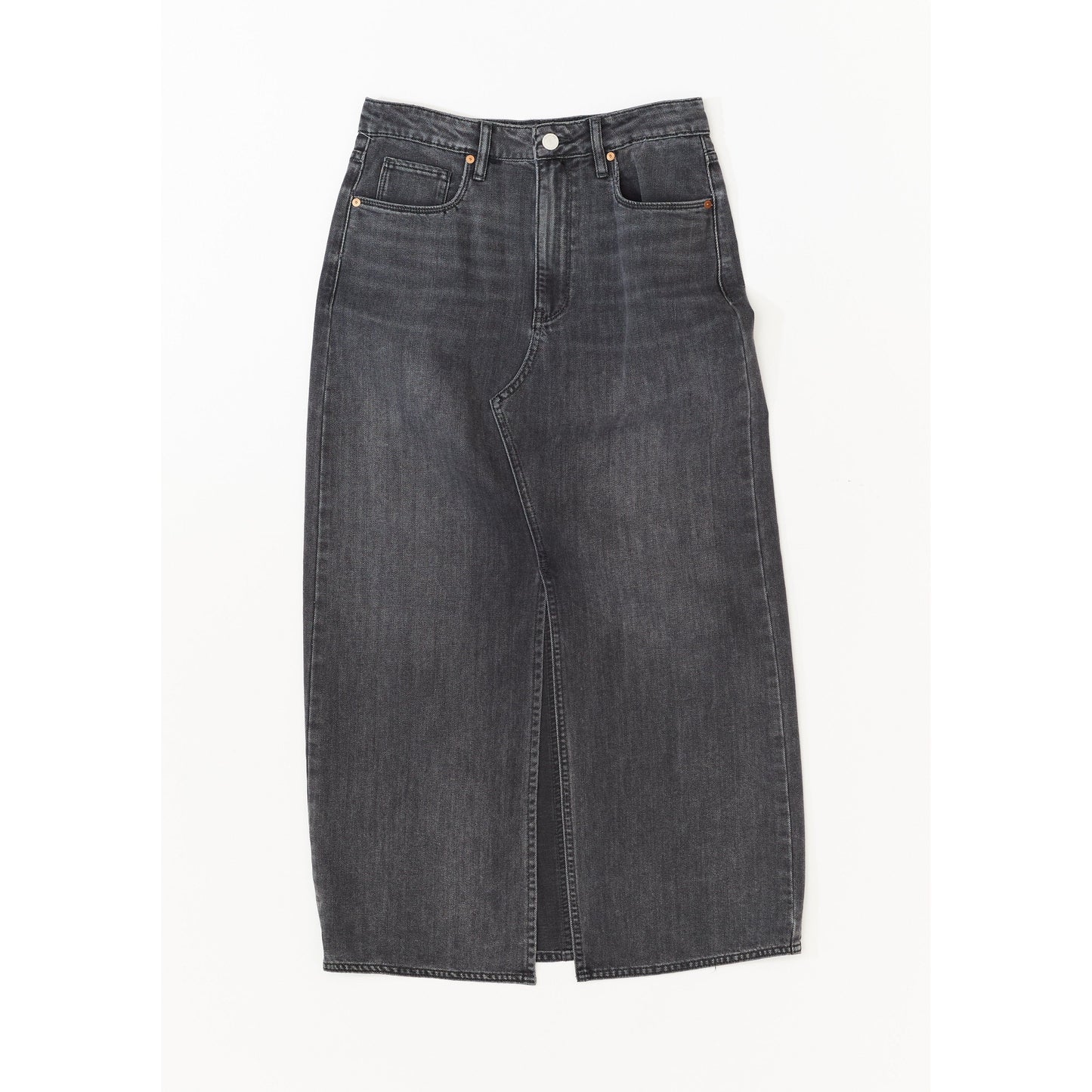 Black Denim Midi Skirt with Front Slit - Blank NYC