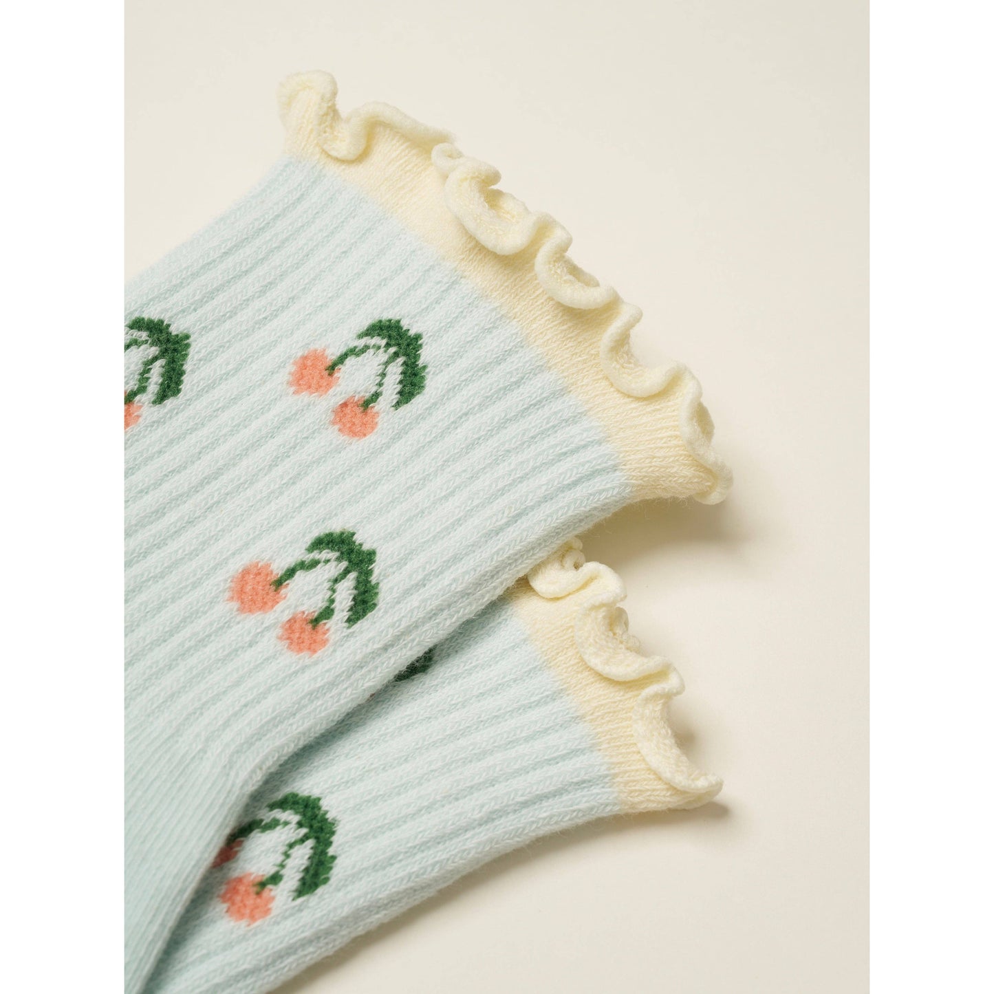 Cherry Ruffle Grip Sock in Baby Blue