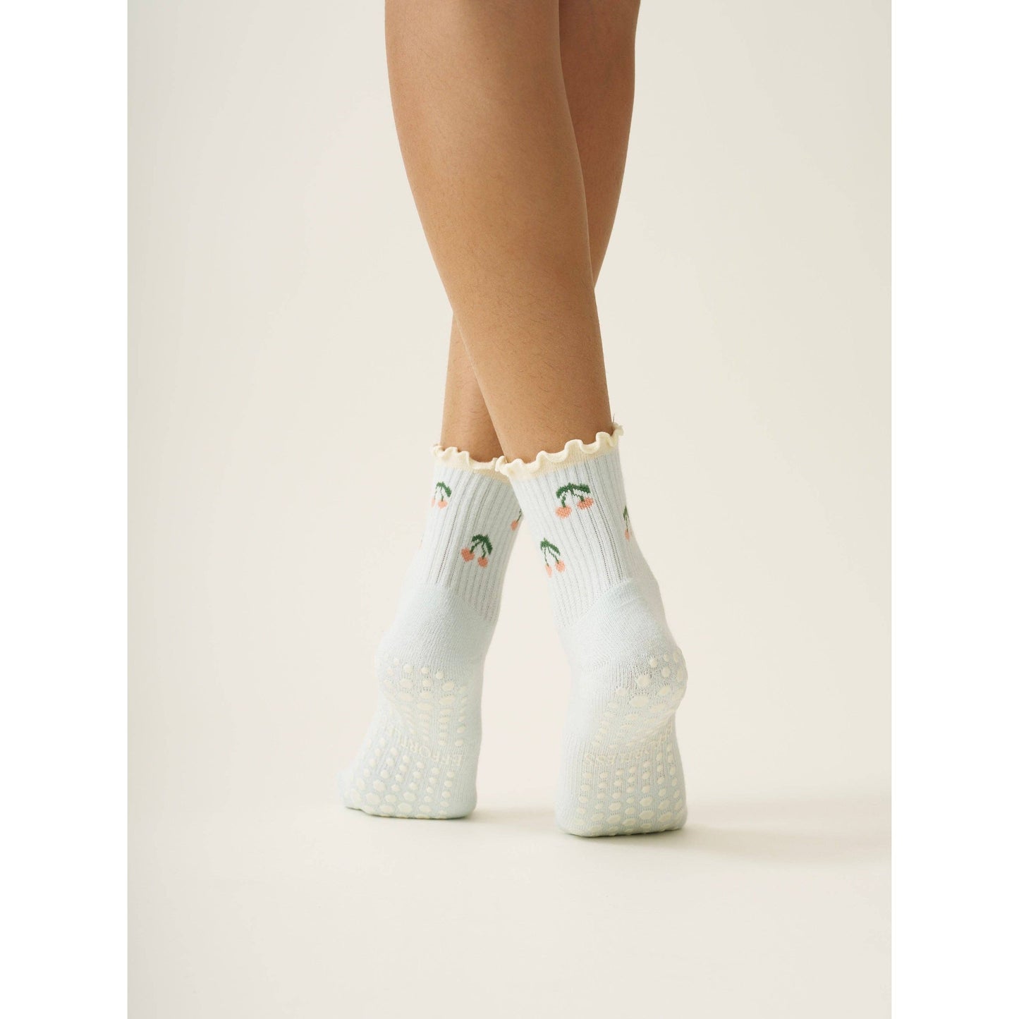 Cherry Ruffle Grip Sock in Baby Blue
