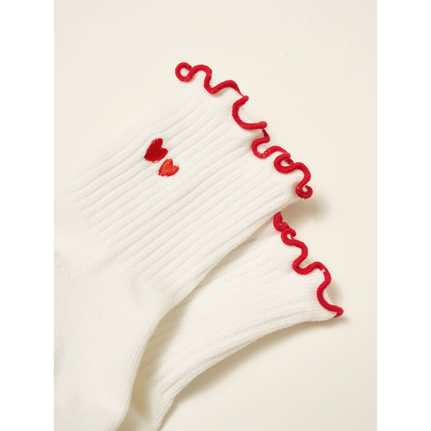 Embroidery Heart Duo Ruffle Grip Sock
