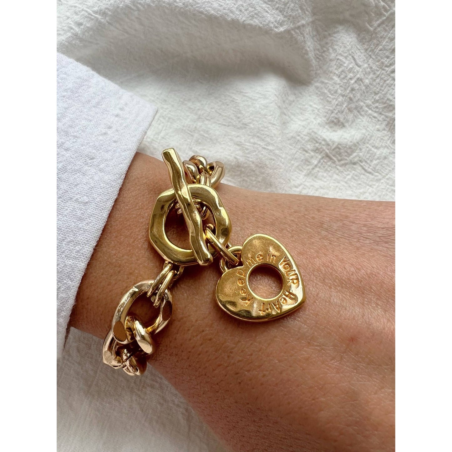 Gold Chunky Chain Heart Charm Bracelet
