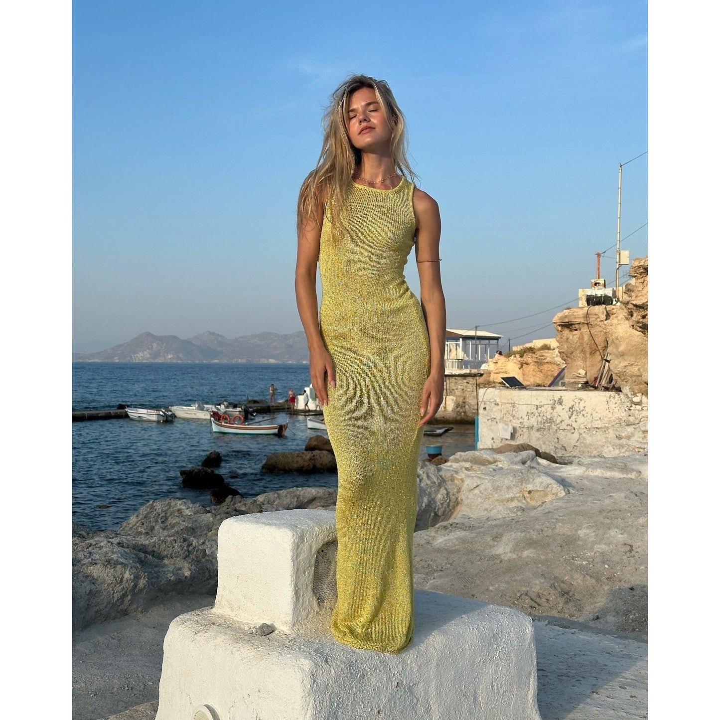 Natalia Maxi Dress in Chartreuse Sequin - Asta Resort