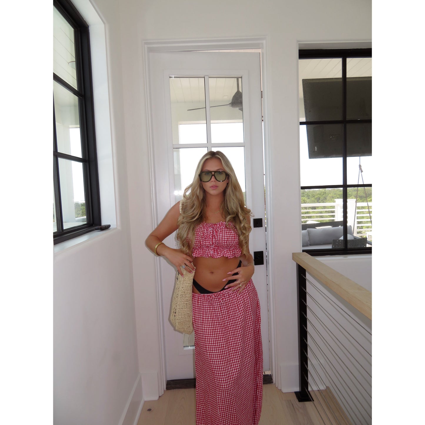 Gingham Waist Maxi Skirt