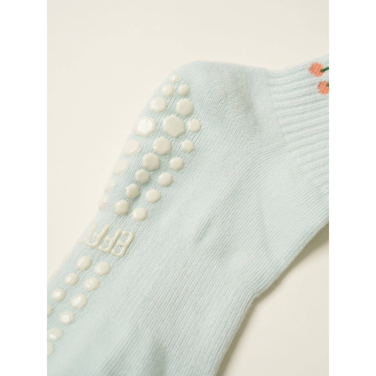 Cherry Ruffle Grip Sock in Baby Blue