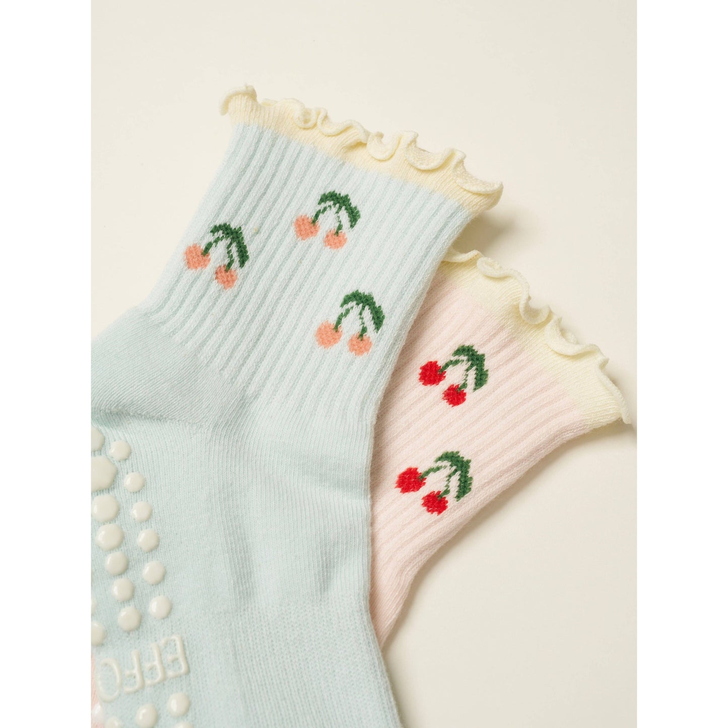 Cherry Ruffle Grip Sock in Baby Blue
