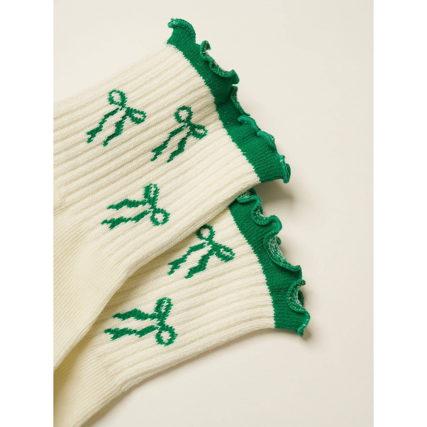 Bow Ruffle Grip Sock in Green