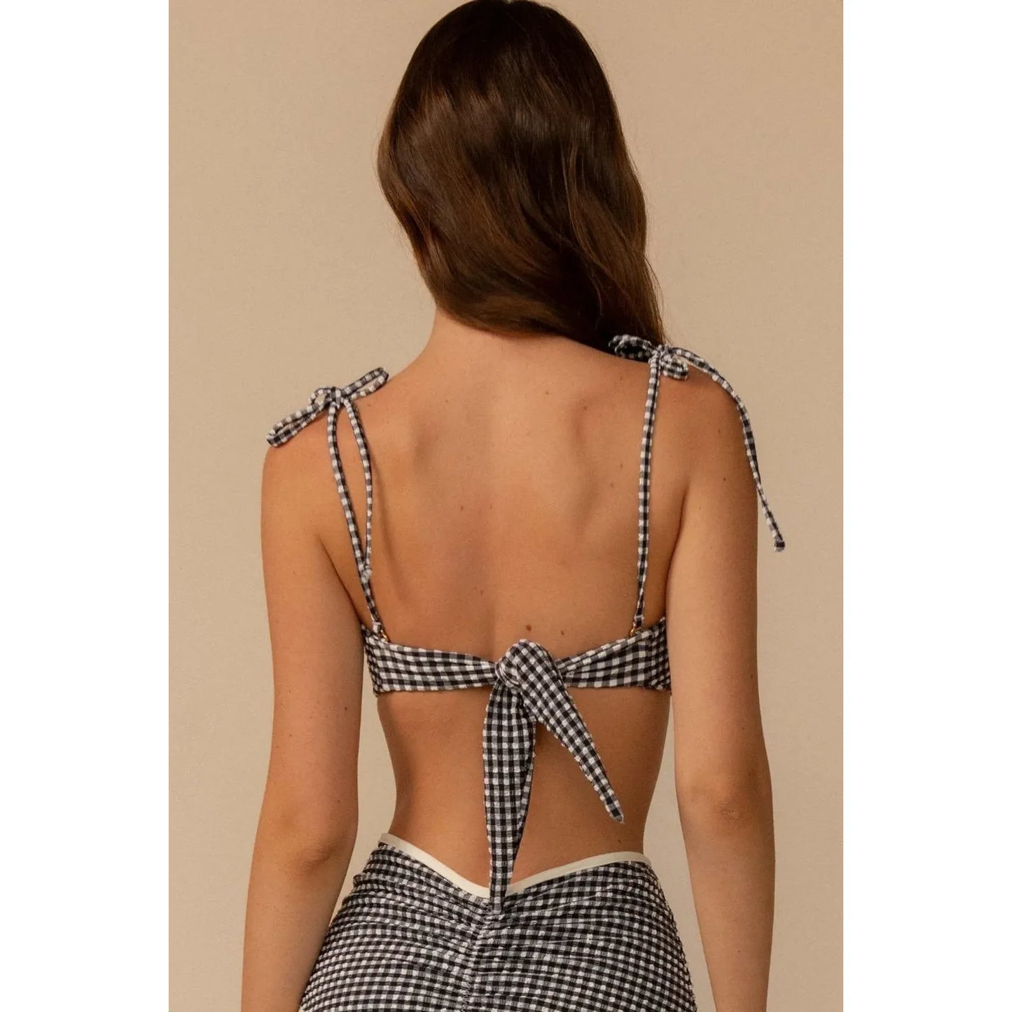 Black & White Gingham Tori Ties Bandeau Bikini Top
