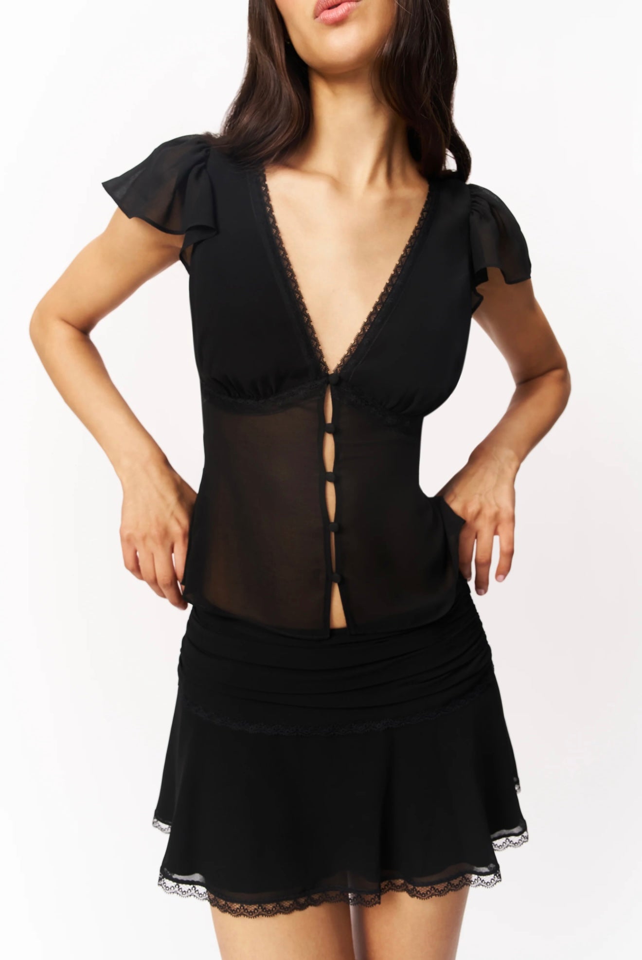 Darling Lace Trim Flutter Top