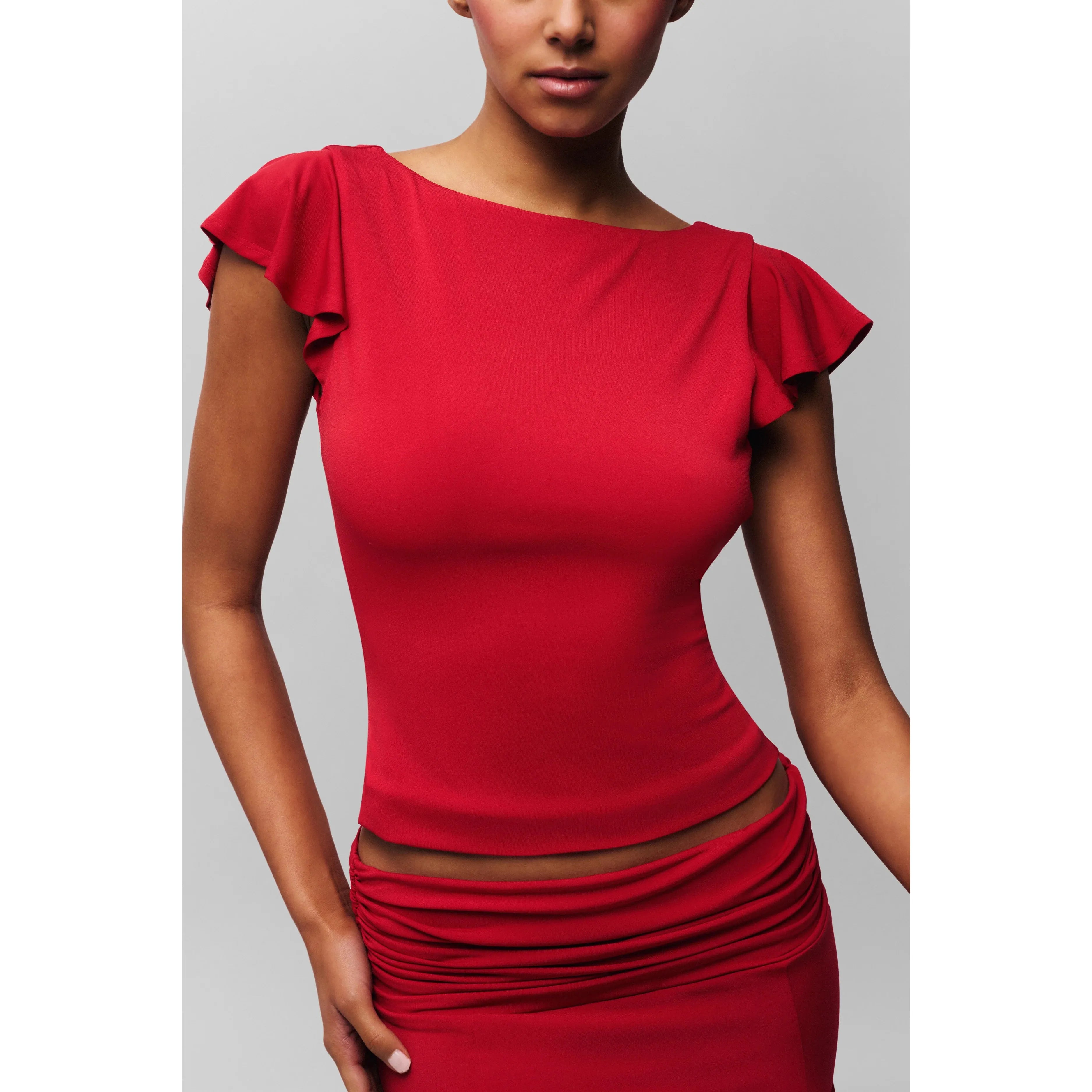【関税込み】GUIZIO ブラック Soffiano トップス GUIZIO Soffiano Top in Red Love | REVOLVE