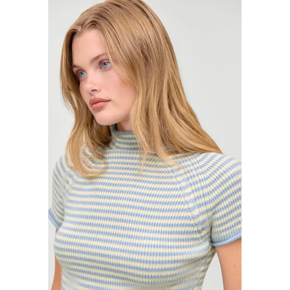 Harmony Cloud Knit Mockneck Top in Hazy Stripe