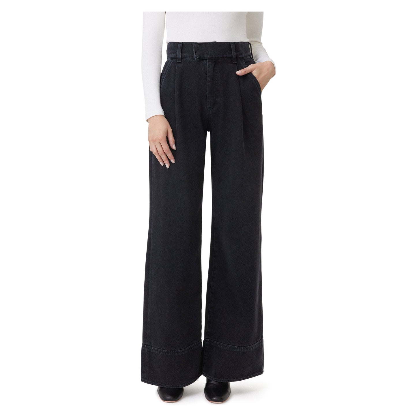 Black Denim Pleated Palazzo Jean - Habitual