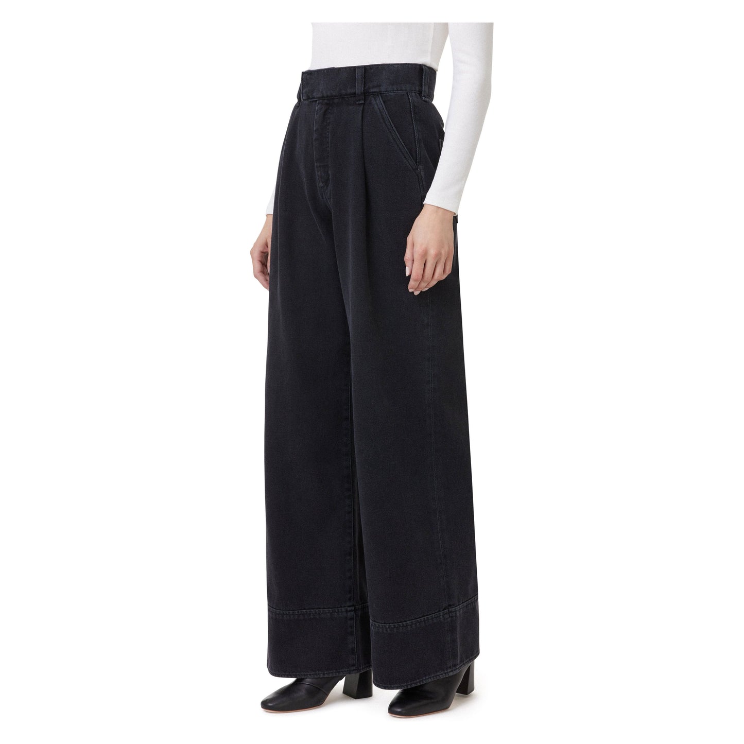 Black Denim Pleated Palazzo Jean - Habitual