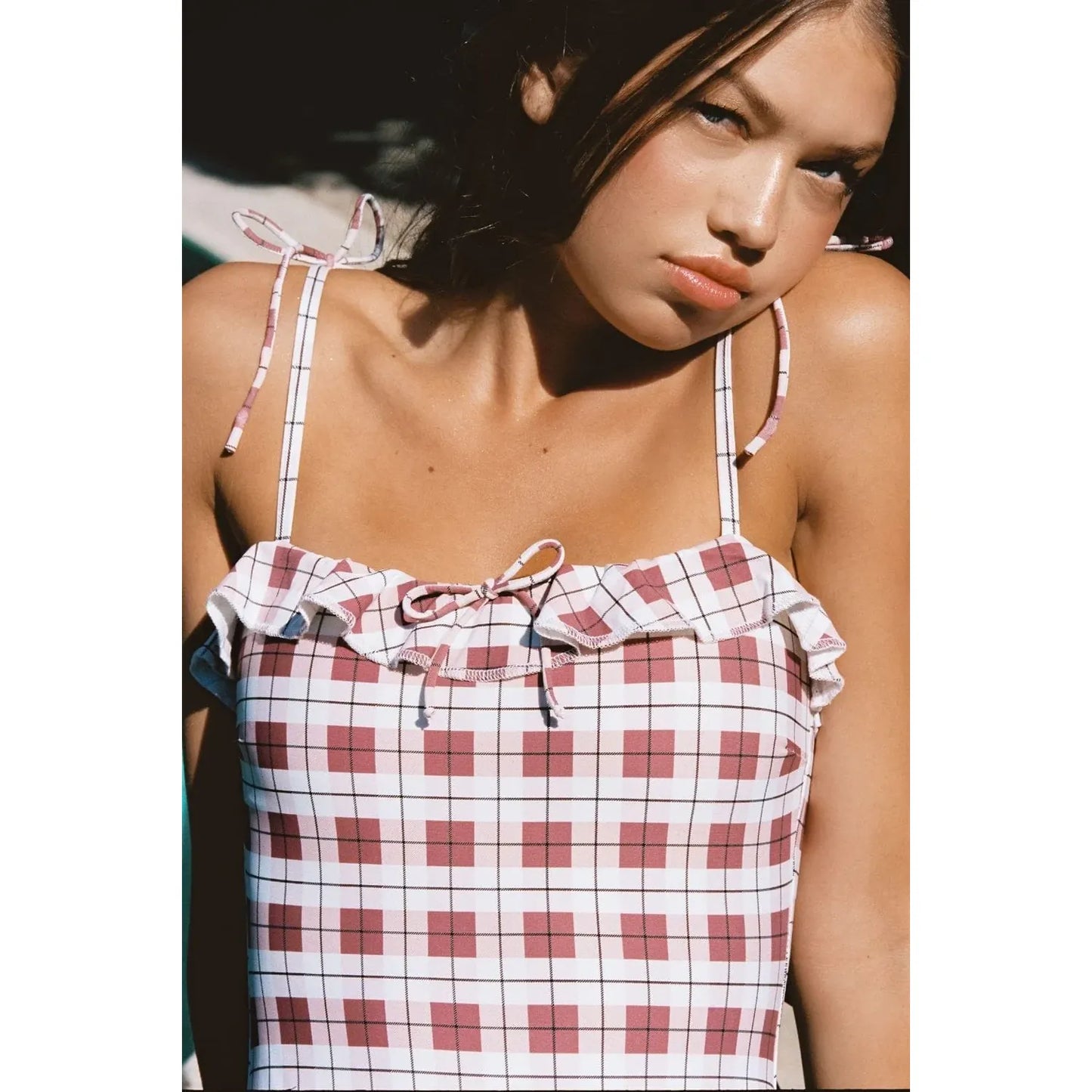 Maroon Plaid Jacelyn Ruffle One-Piece