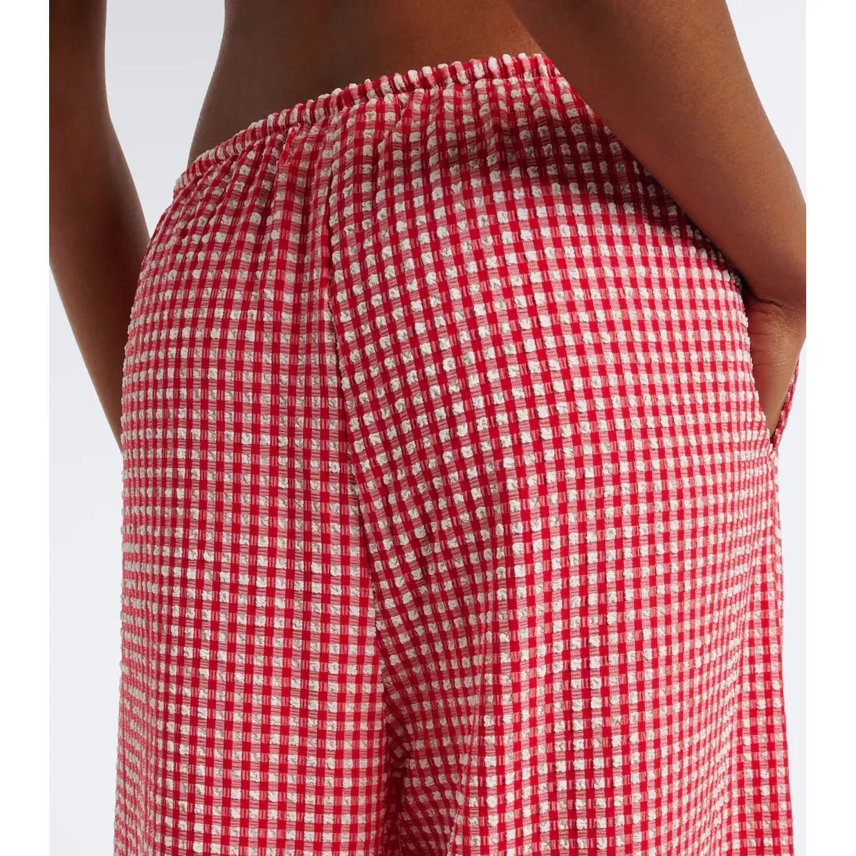 Red Gingham Drawstring Wide Leg Pant