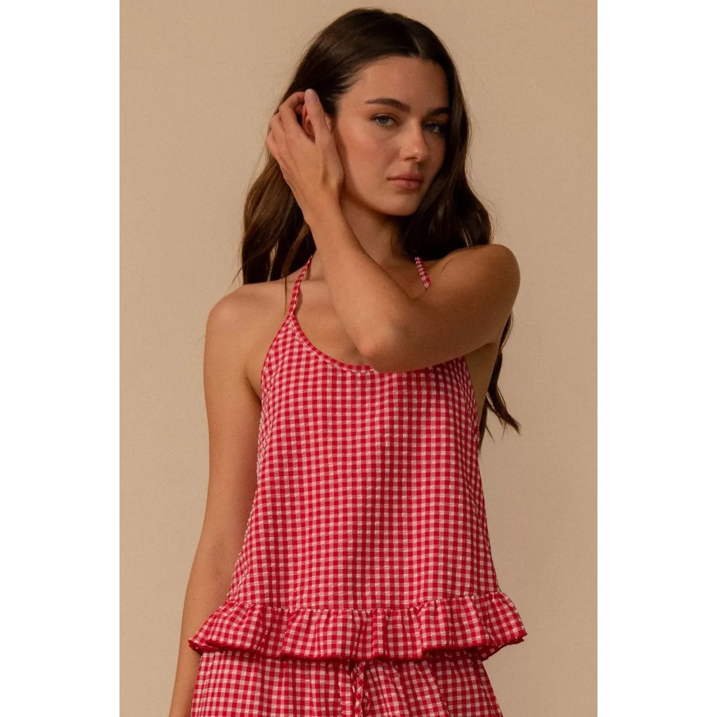 Red Micro Gingham Brooklyn Cropped Top