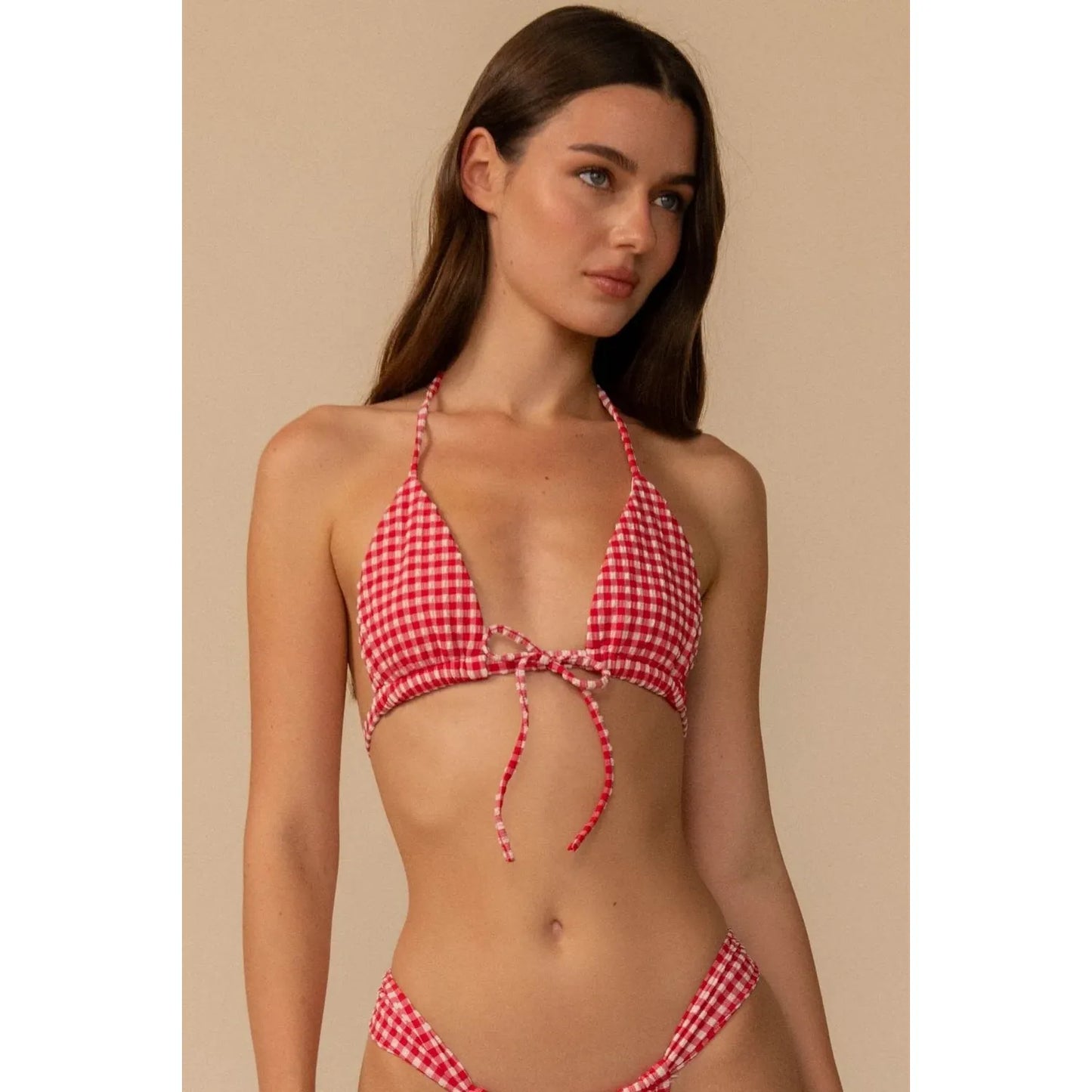 Red Micro Gingham Emma Bikini Top