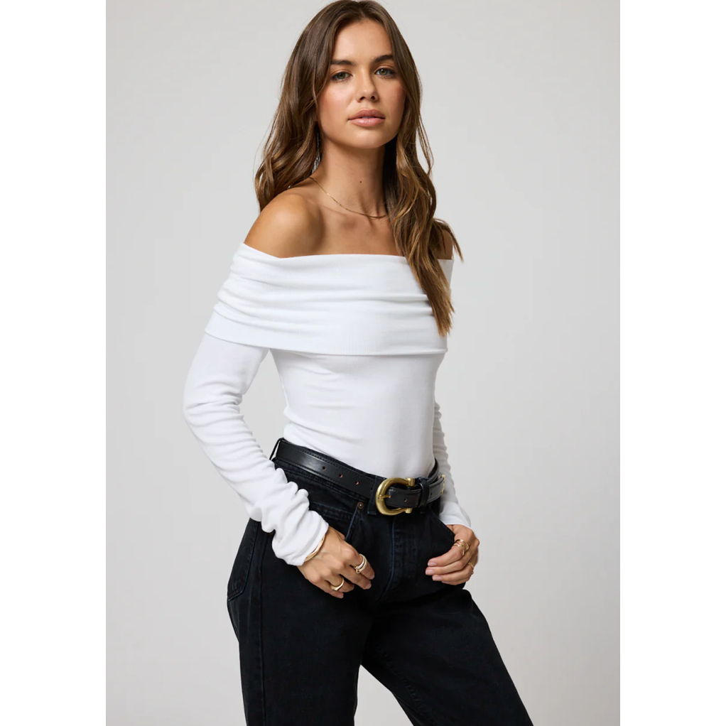 Ribbed Off The Shoulder Top in White - Stillwater