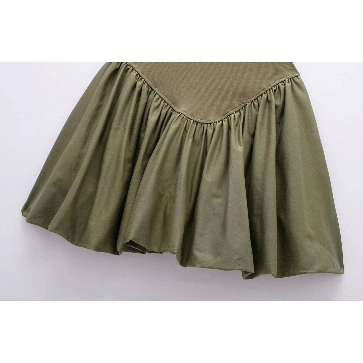 Puff Mini Dress in Olive Green