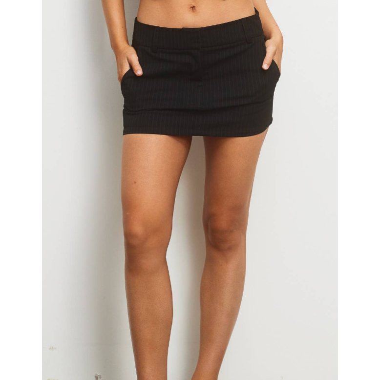 Pinstripe Mini Skirt in Black