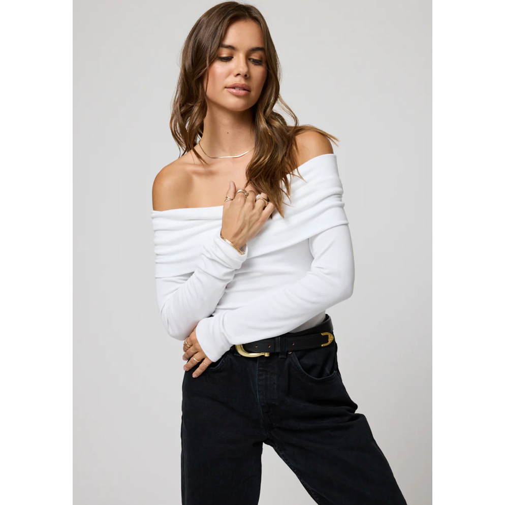 Ribbed Off The Shoulder Top in White - Stillwater