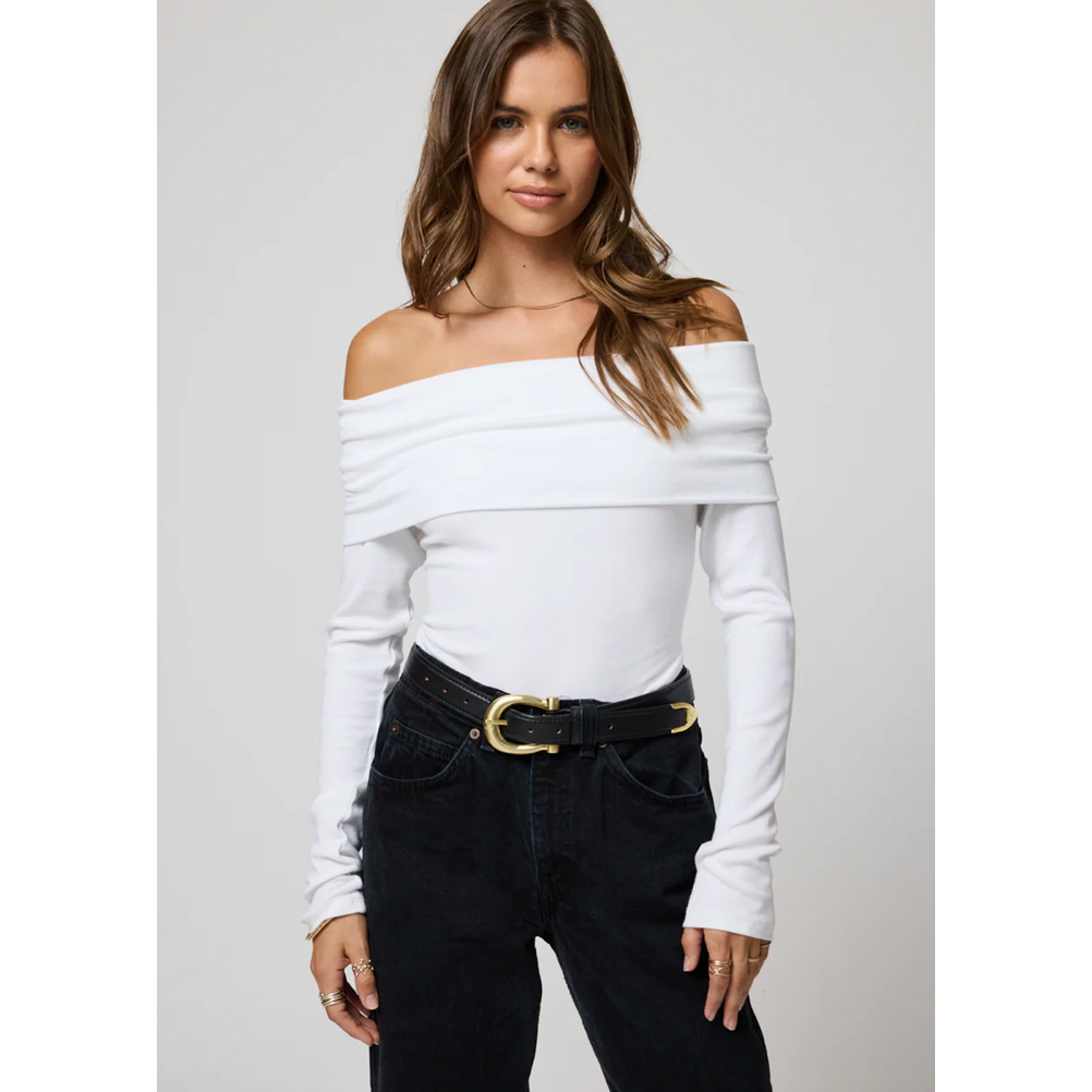 Ribbed Off The Shoulder Top in White - Stillwater