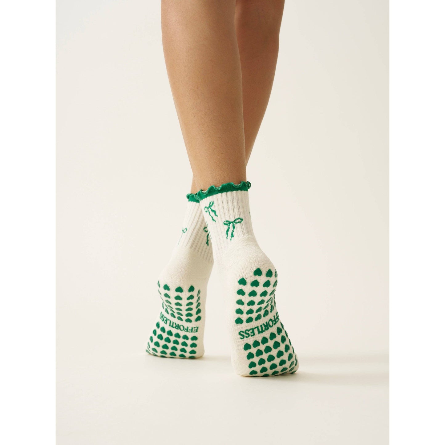 Bow Ruffle Grip Sock in Green