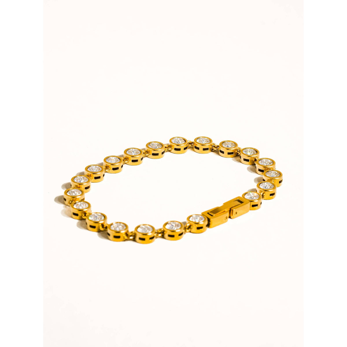 Amity 18K Gold Non-Tarnish Round Rhinestone Bracelet: Yellow Gold