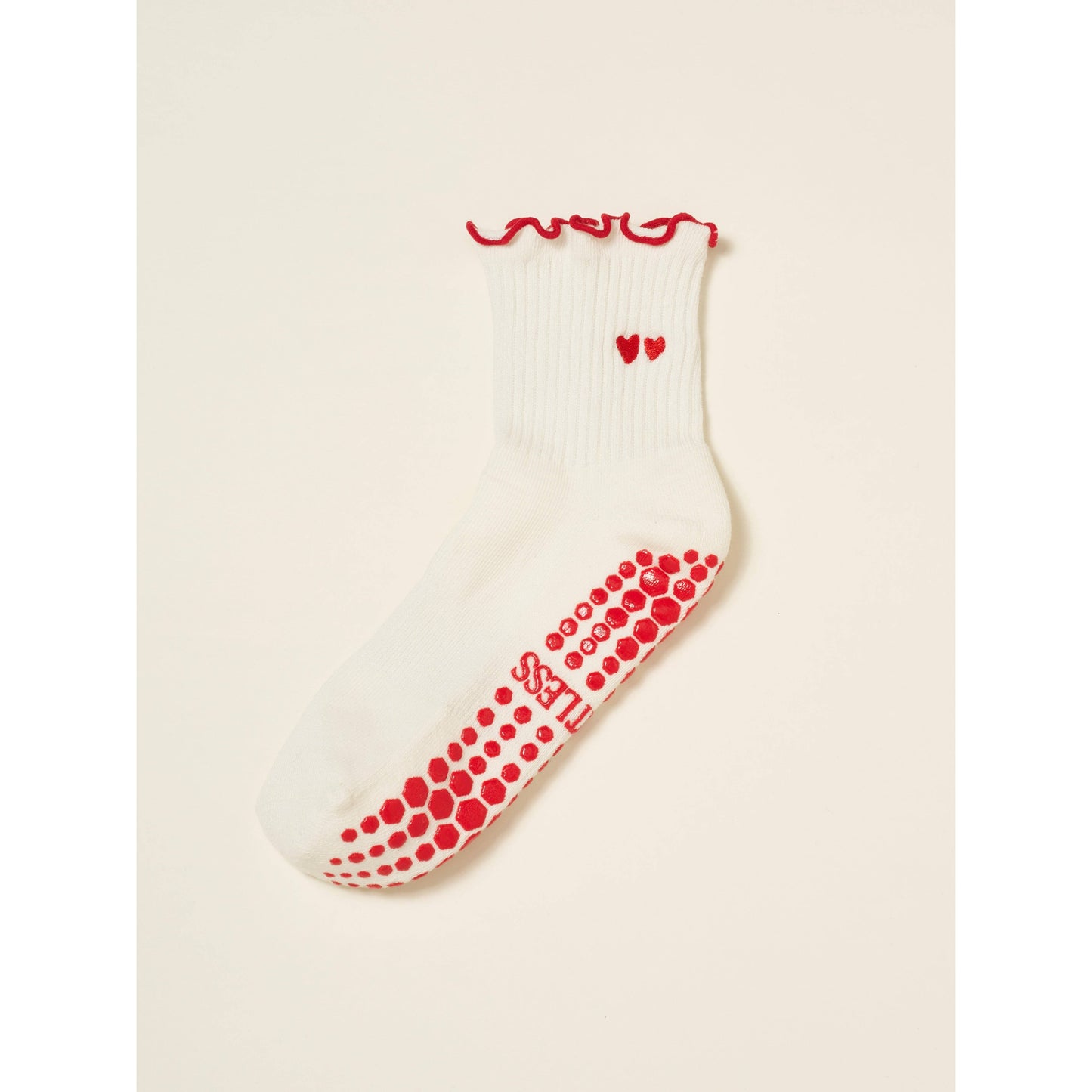 Embroidery Heart Duo Ruffle Grip Sock