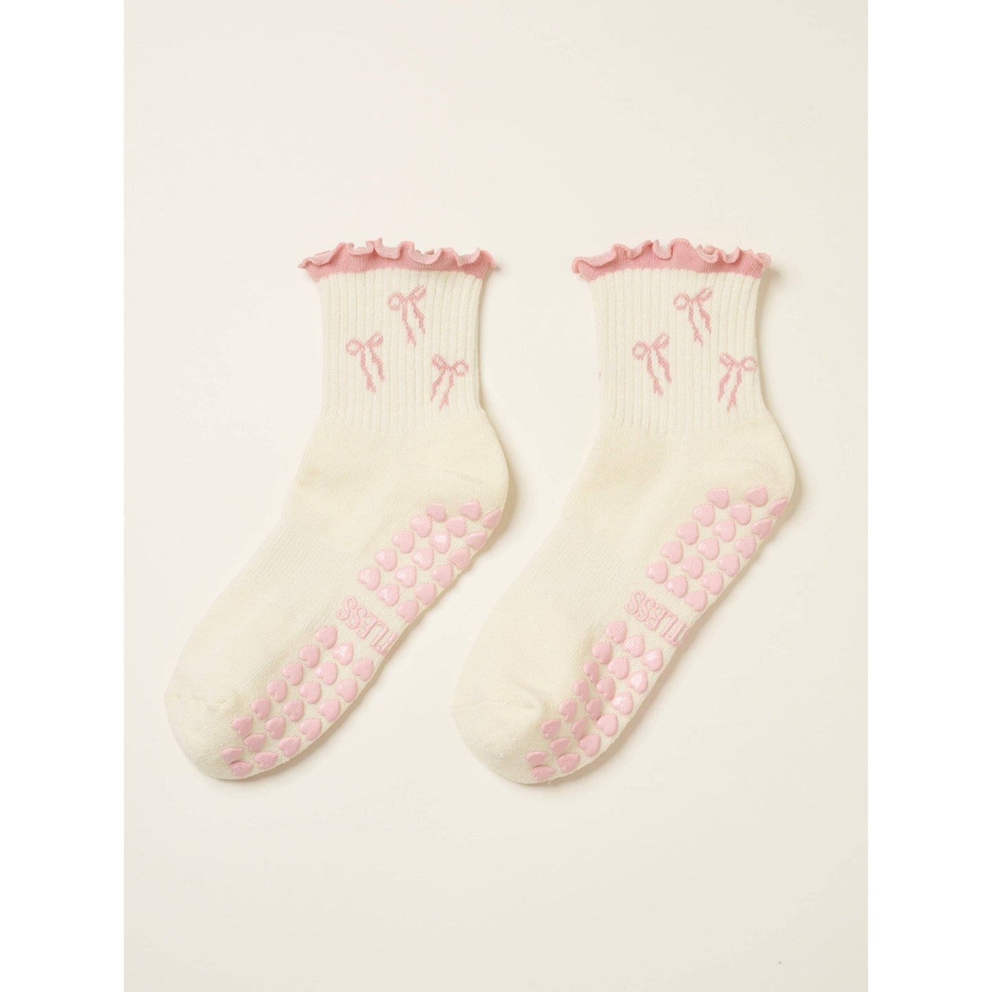 Bow Ruffle Grip Sock in Pink