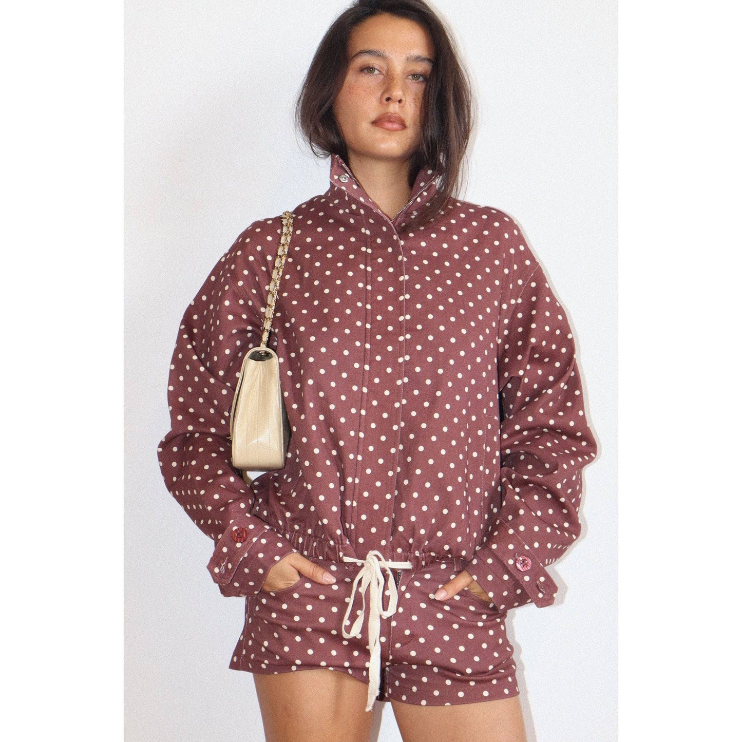 Polka Dot Zip-Up Windbreaker: CREAM / S