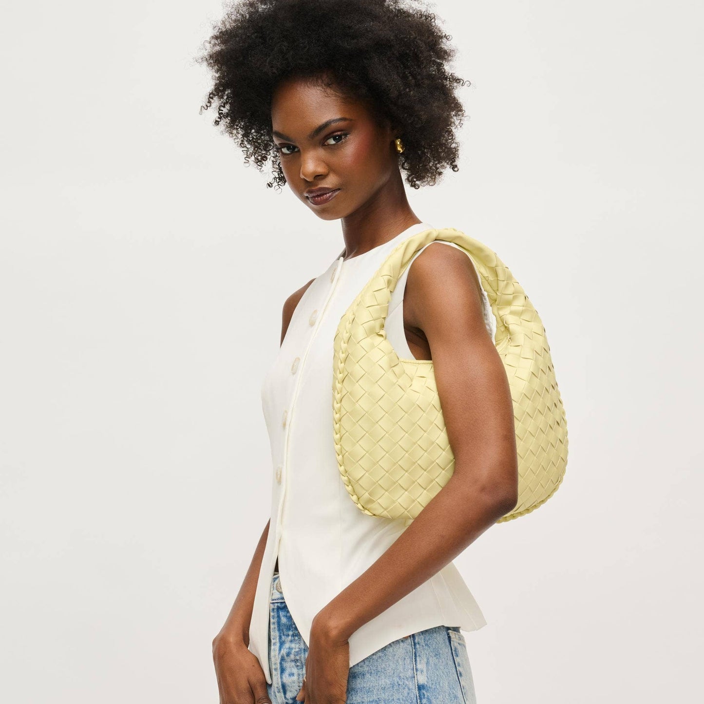 Wendy Woven Shoulder Bag in  Butter Cream