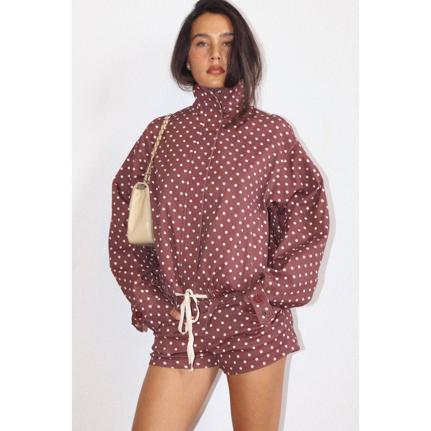 Polka Dot Zip-Up Windbreaker: CREAM / XS