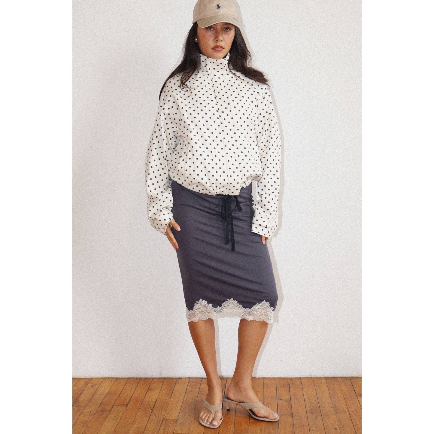 Polka Dot Zip-Up Windbreaker: CREAM / S