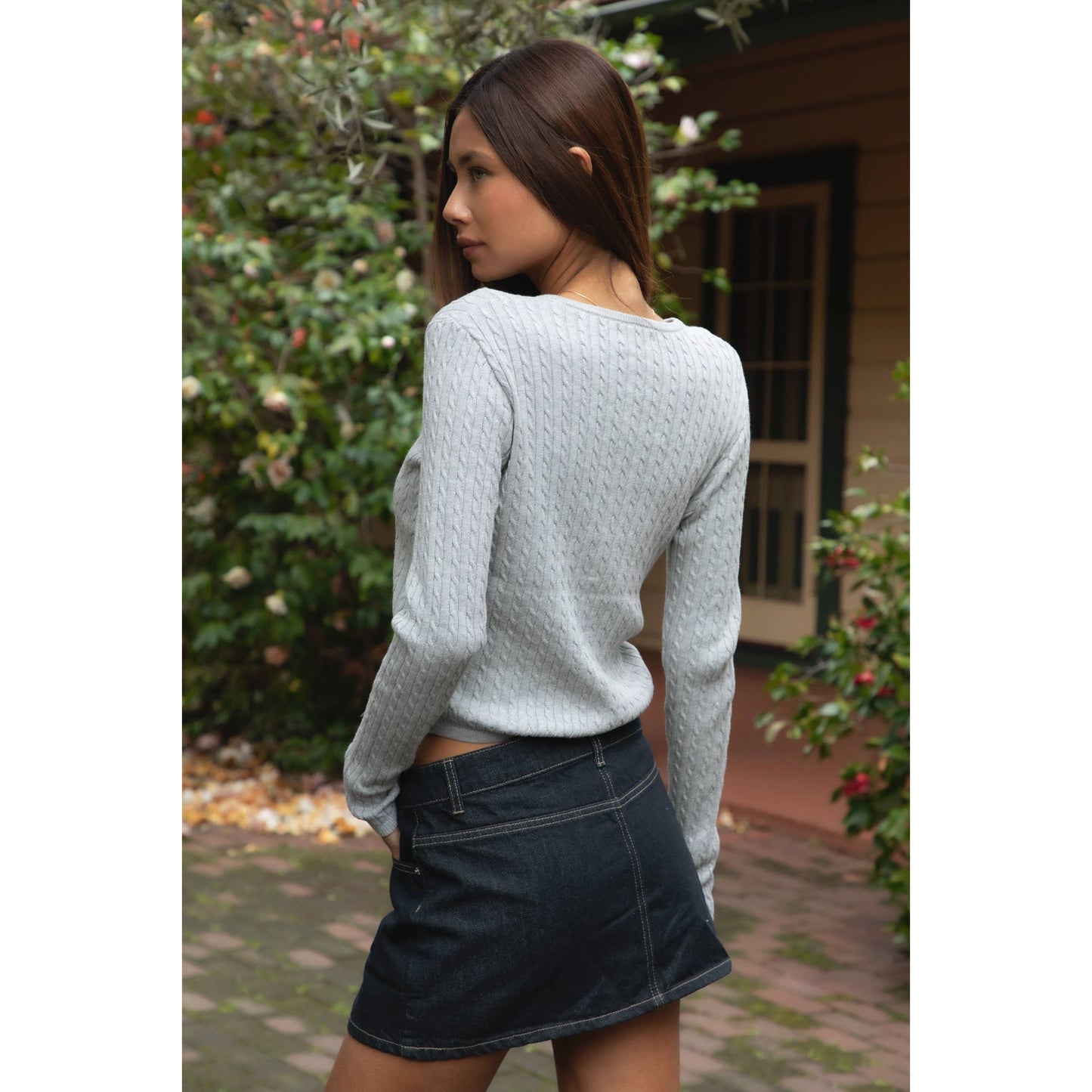 KRISTY Cable Knit Basic Long Sleeve Cardigan Top: PALE YELLOW / 3 SMALL • 2 MEDIUM • 1 LARGE