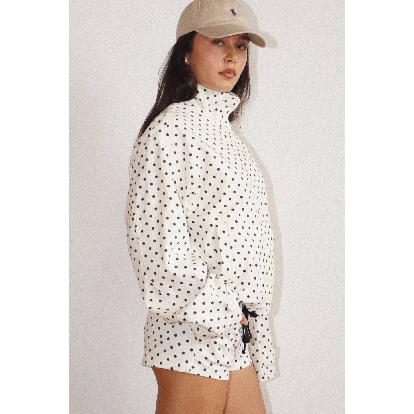 Polka Dot Zip-Up Windbreaker: CREAM / S