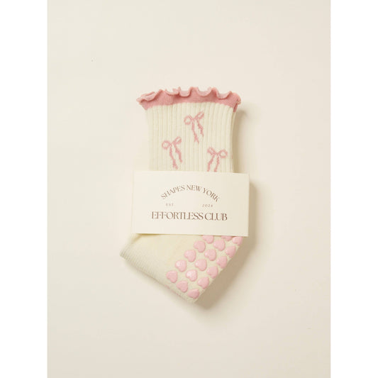 Bow Ruffle Grip Sock in Pink