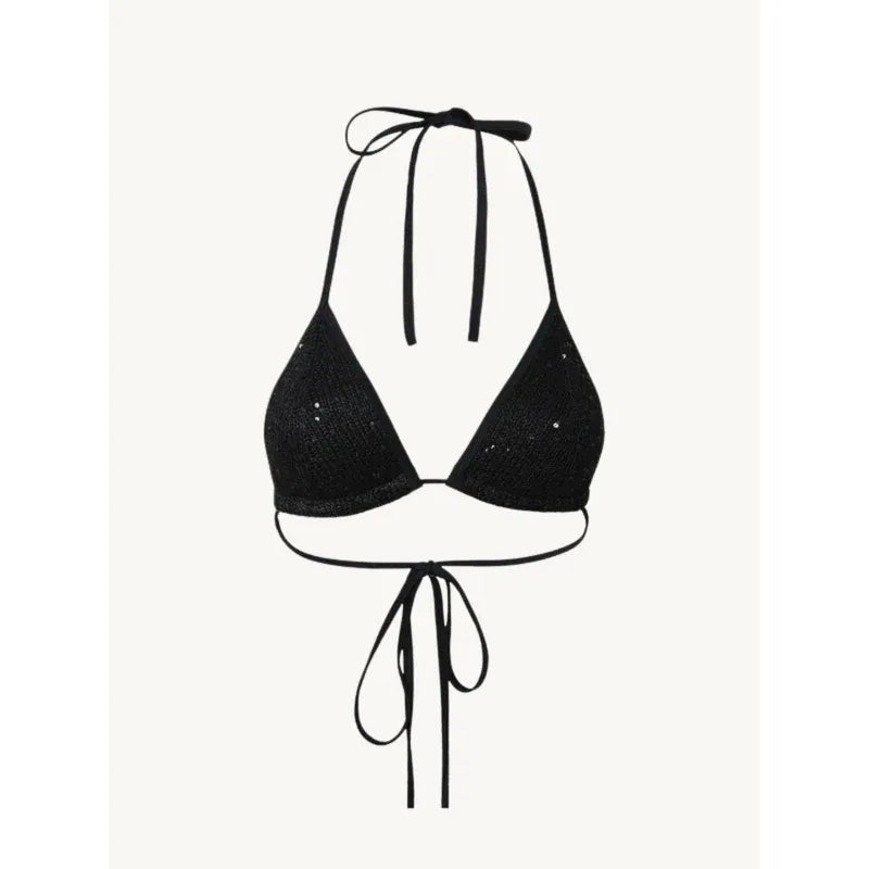 Lio Bikini Top in Black Sequin - Asta Resort