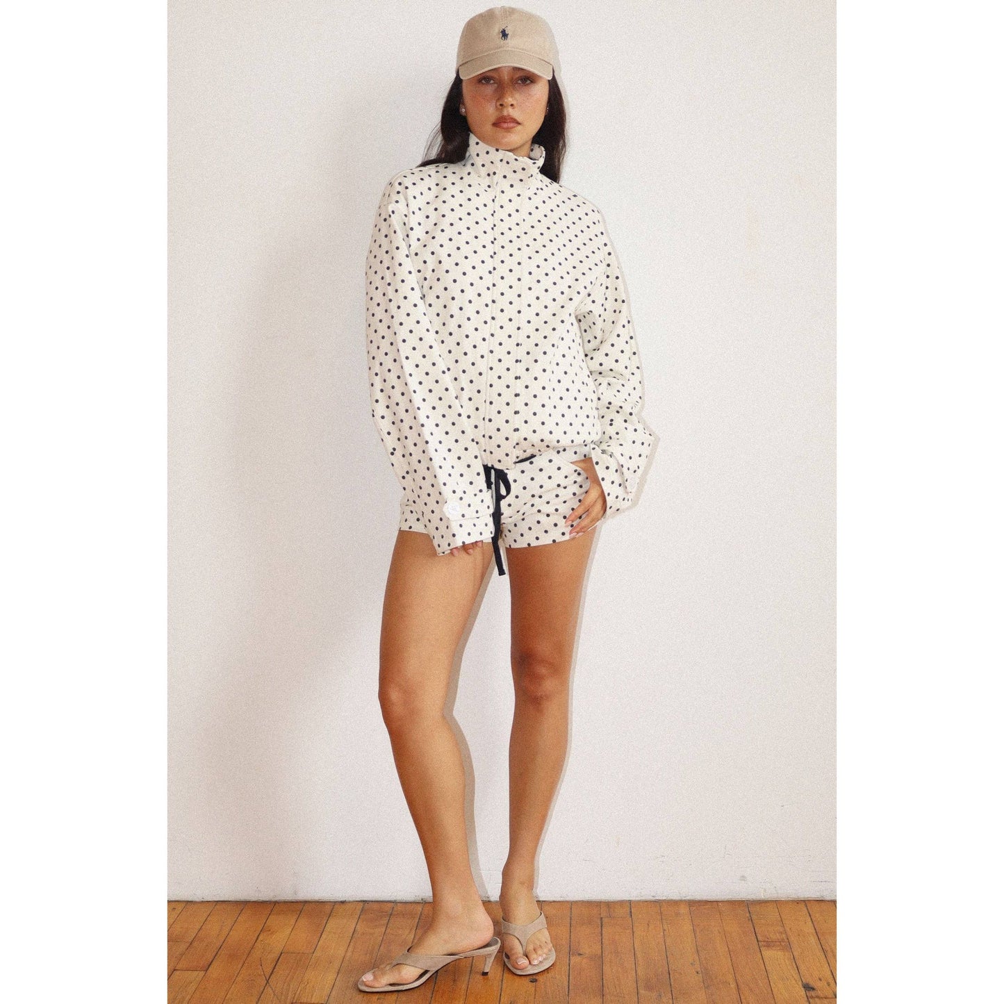 Polka Dot Zip-Up Windbreaker: CREAM / S