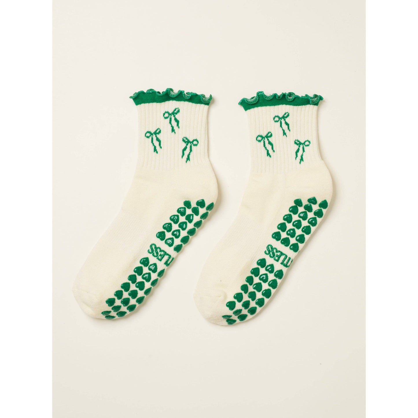 Bow Ruffle Grip Sock in Green