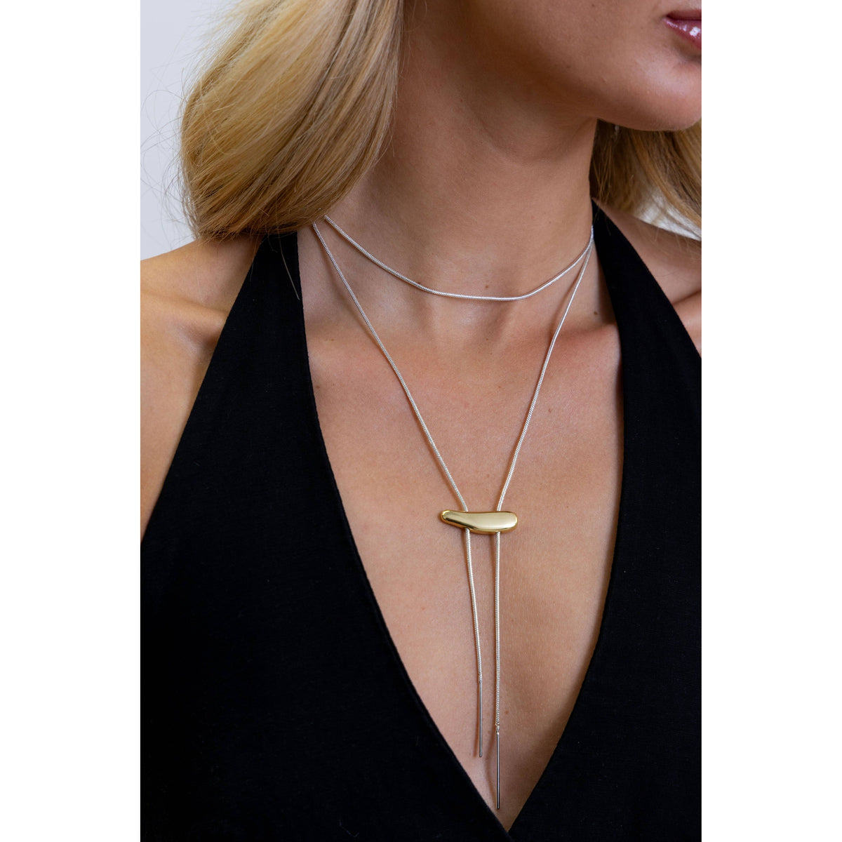 Two Tone Bolo Necklace: Gold