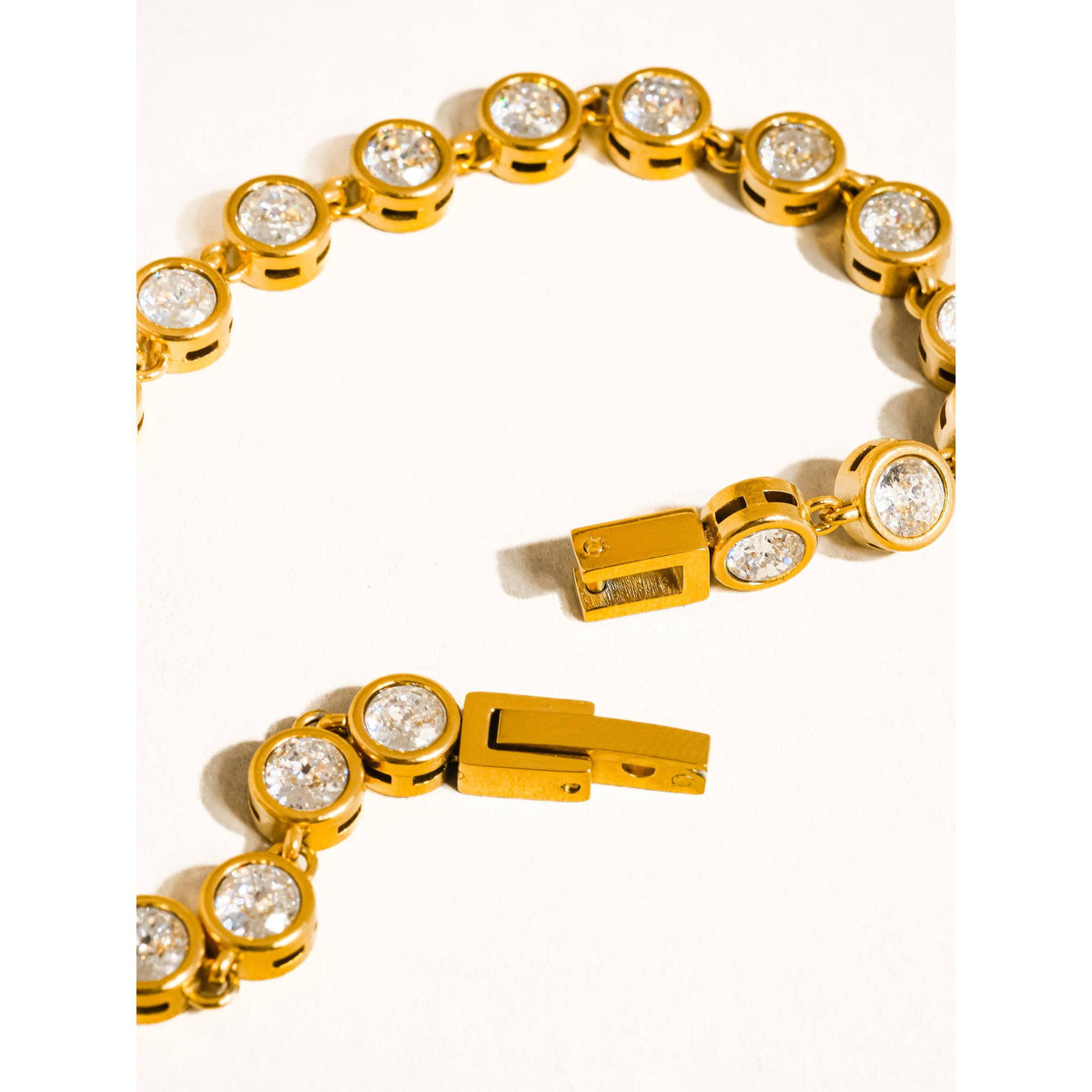 Amity 18K Gold Non-Tarnish Round Rhinestone Bracelet: Yellow Gold