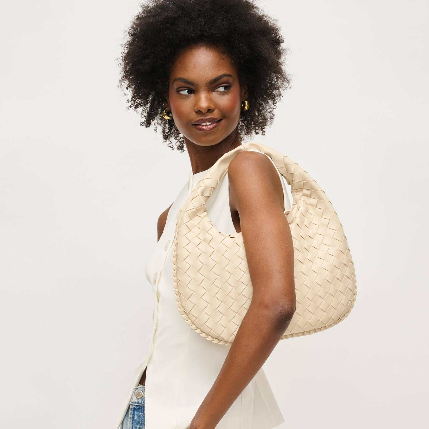 Wendy Woven Shoulder Bag in  Butter Cream