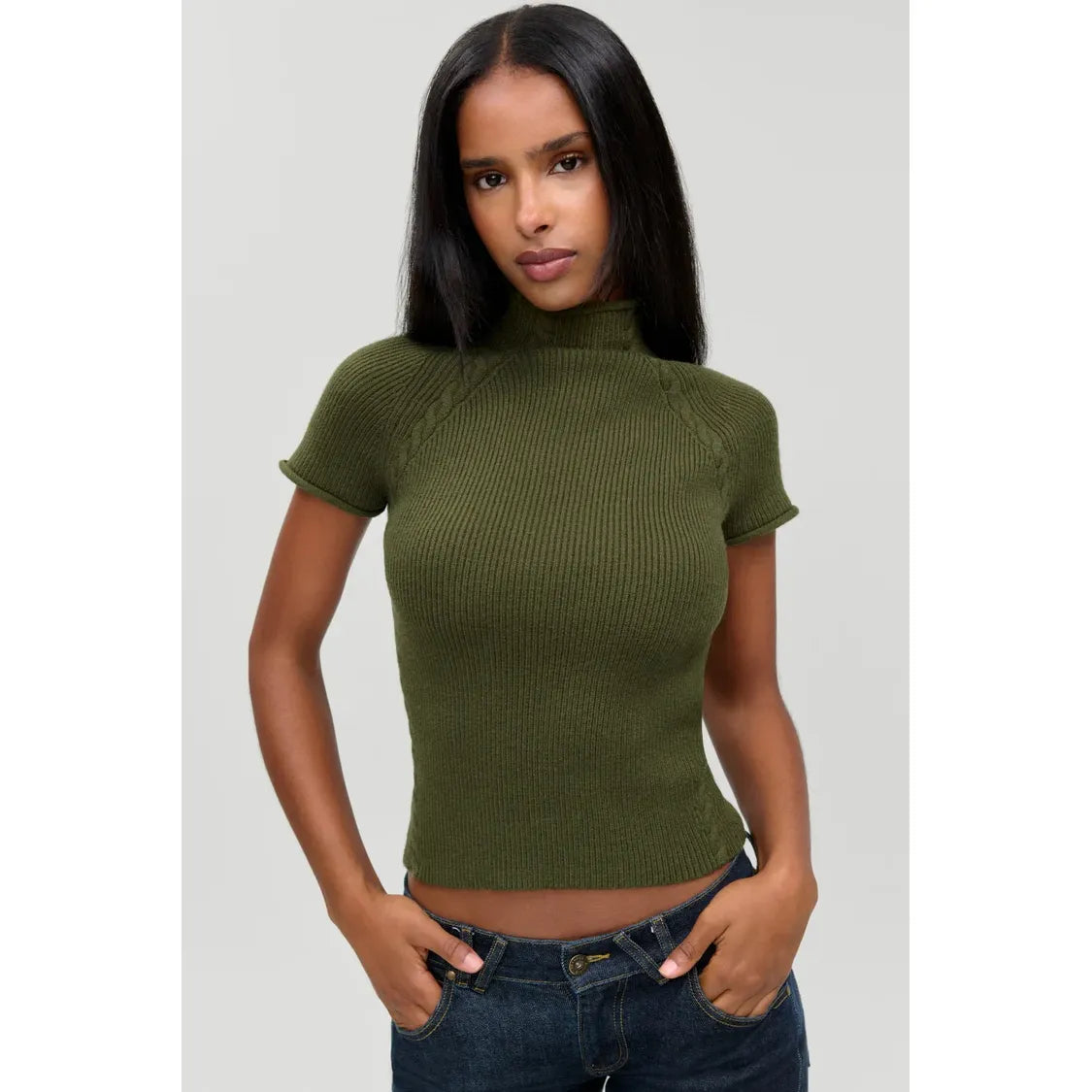 Harmony Cloud knit mock neck in Alpine