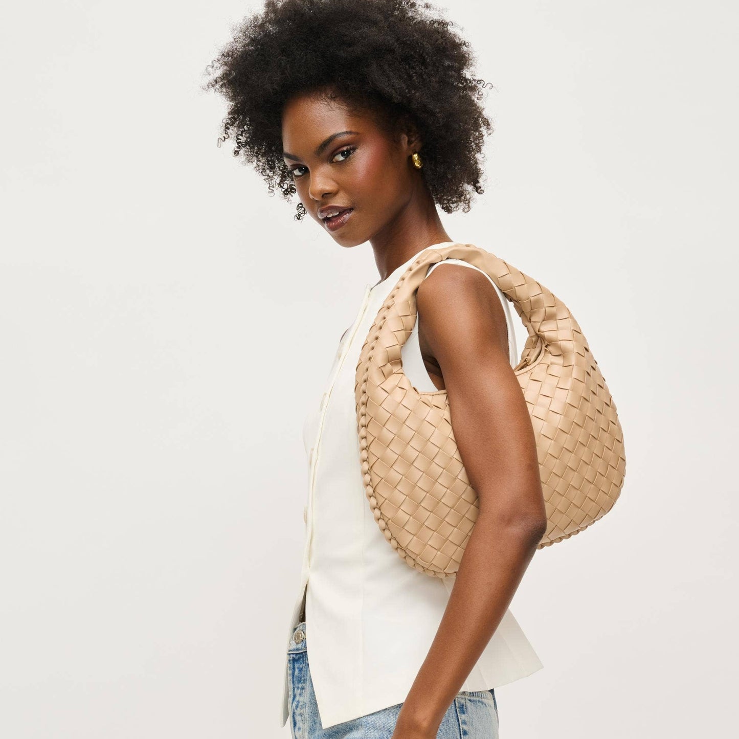 Wendy Woven Shoulder Bag in  Butter Cream