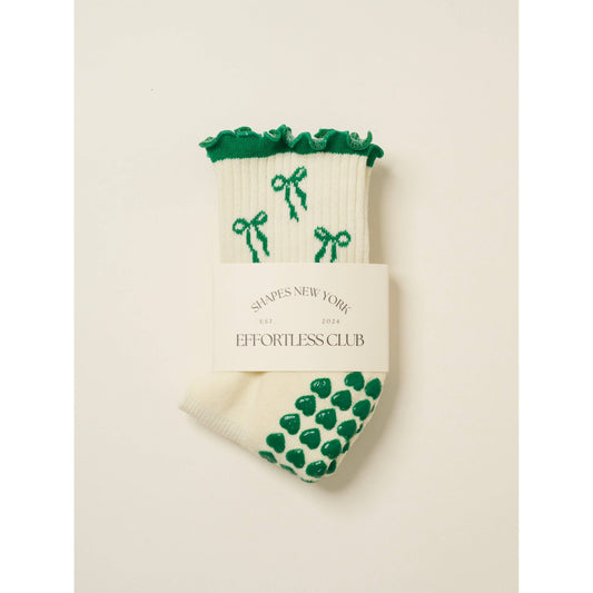 Bow Ruffle Grip Sock in Green