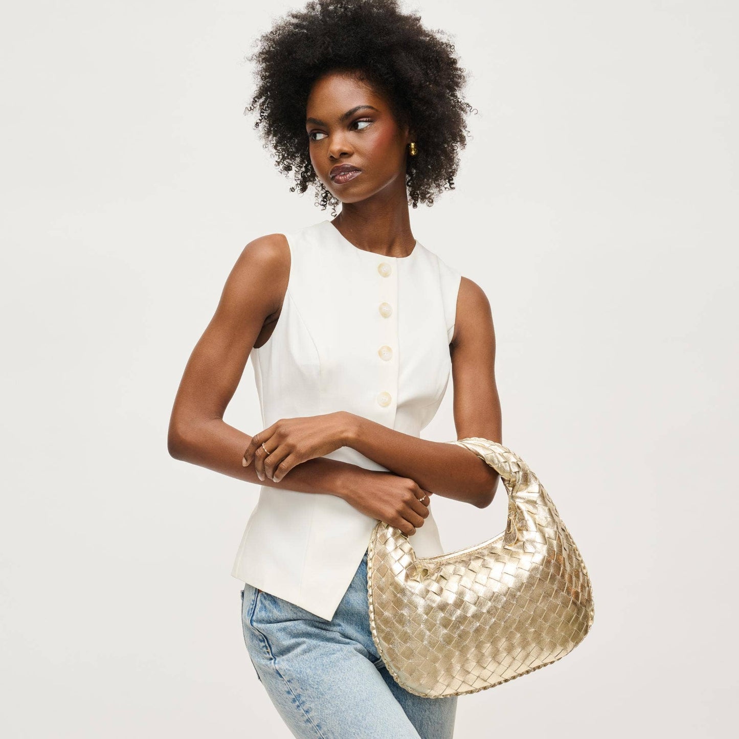 Wendy Woven Shoulder Bag in  Butter Cream