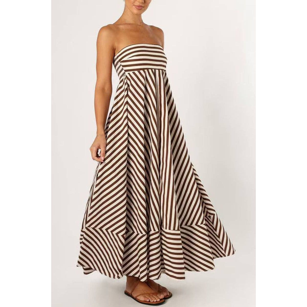 Strapless Striped Maxi Dress