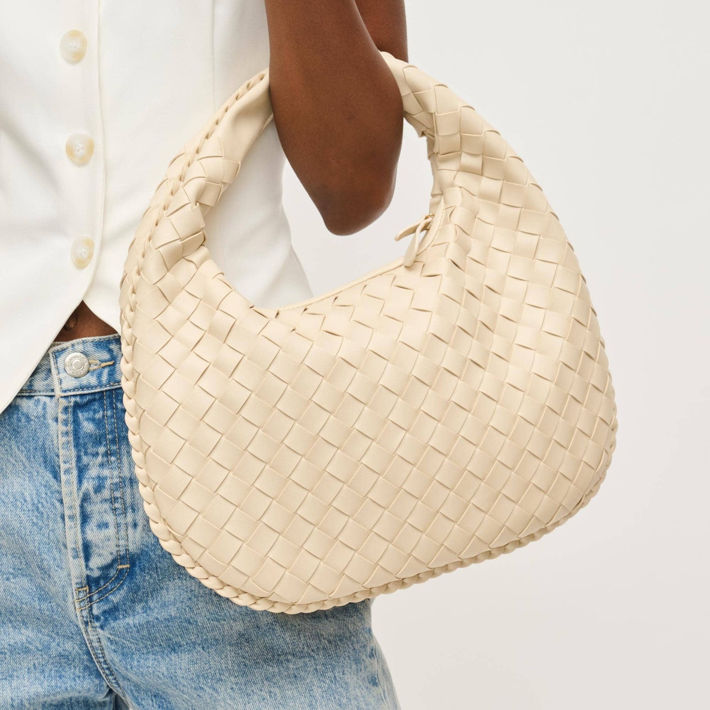 Wendy Woven Shoulder Bag in  Butter Cream