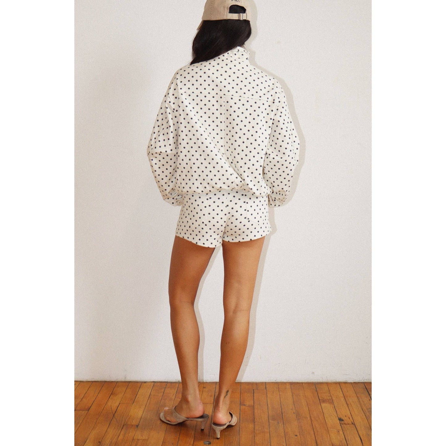 Polka Dot Zip-Up Windbreaker: CREAM / M