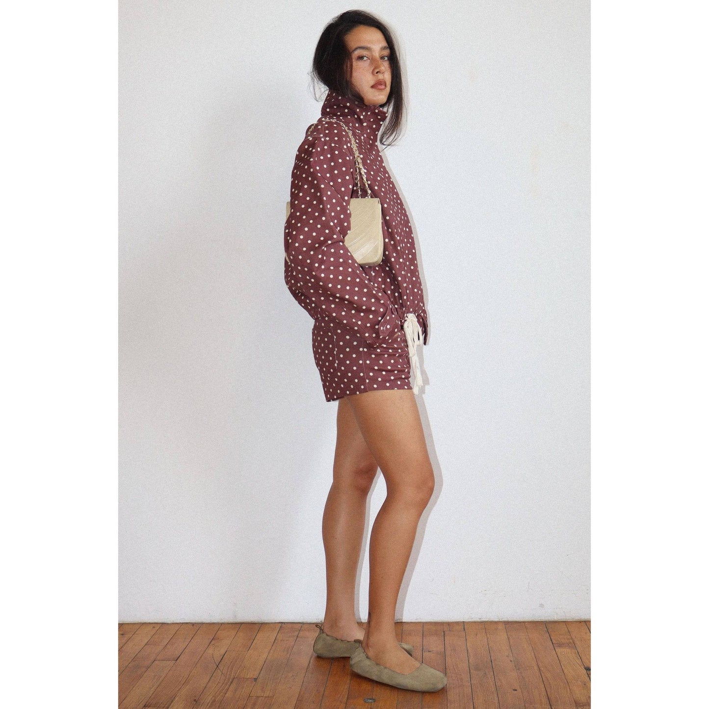 Polka Dot Zip-Up Windbreaker: CREAM / L